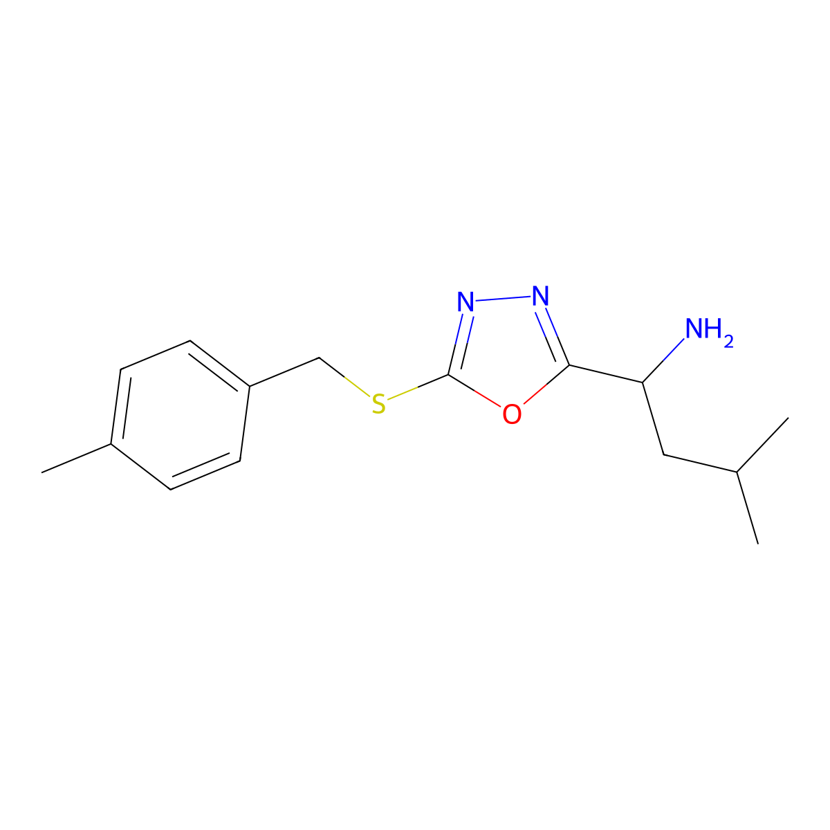 (1S)-3-methyl-1-{5-[(4-methylbenzyl)sulfanyl]-1,3,4-oxadiazol-2-yl}butan-1-amine molecular structure, CAS 1173670-57-9