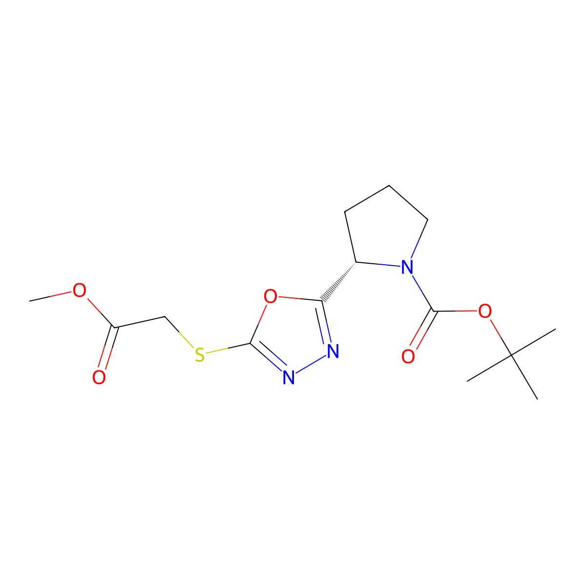Tert-butyl 2-{5-[(2-methoxy-2-oxoethyl)sulfanyl]-1,3,4-oxadiazol-2-YL}pyrrolidine-1-carboxylate molecular structure, CAS 1173674-59-3
