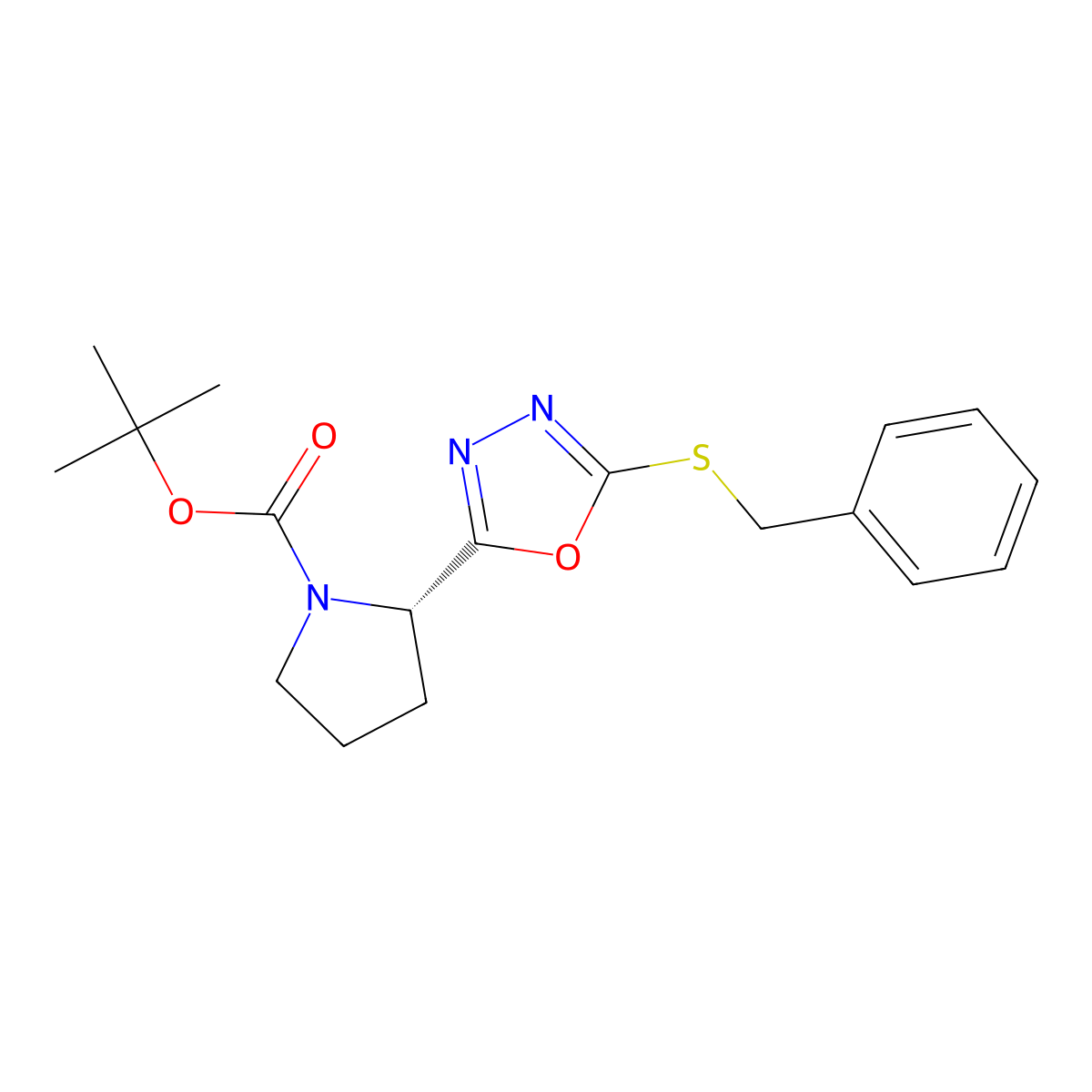 Tert-butyl 2-[5-(benzylsulfanyl)-1,3,4-oxadiazol-2-yl]pyrrolidine-1-carboxylate molecular structure, CAS 1173675-35-8