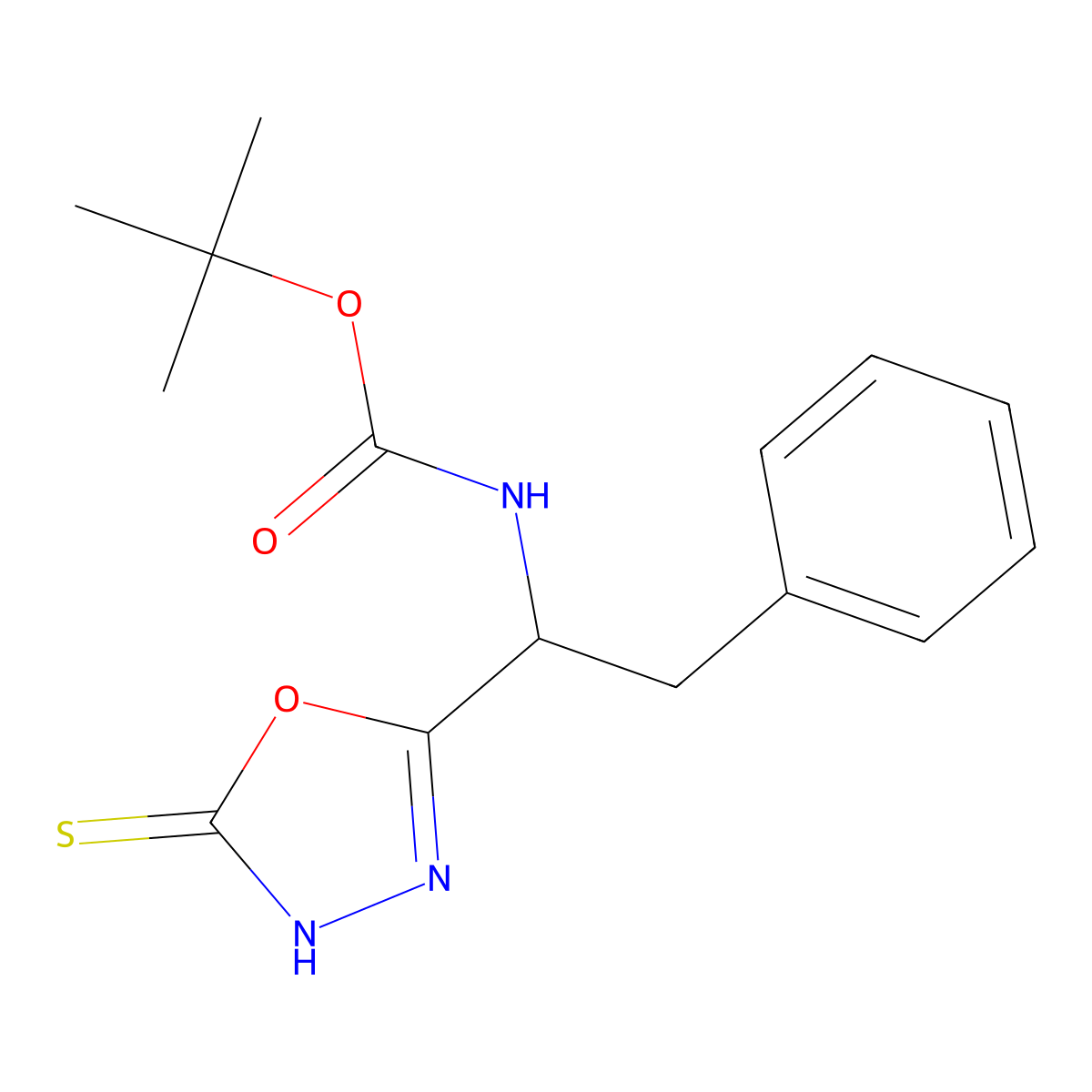 tert-butyl N-[(1S)-2-phenyl-1-(2-sulfanylidene-3H-1,3,4-oxadiazol-5-yl)ethyl]carbamate molecular structure, CAS 1173675-82-5