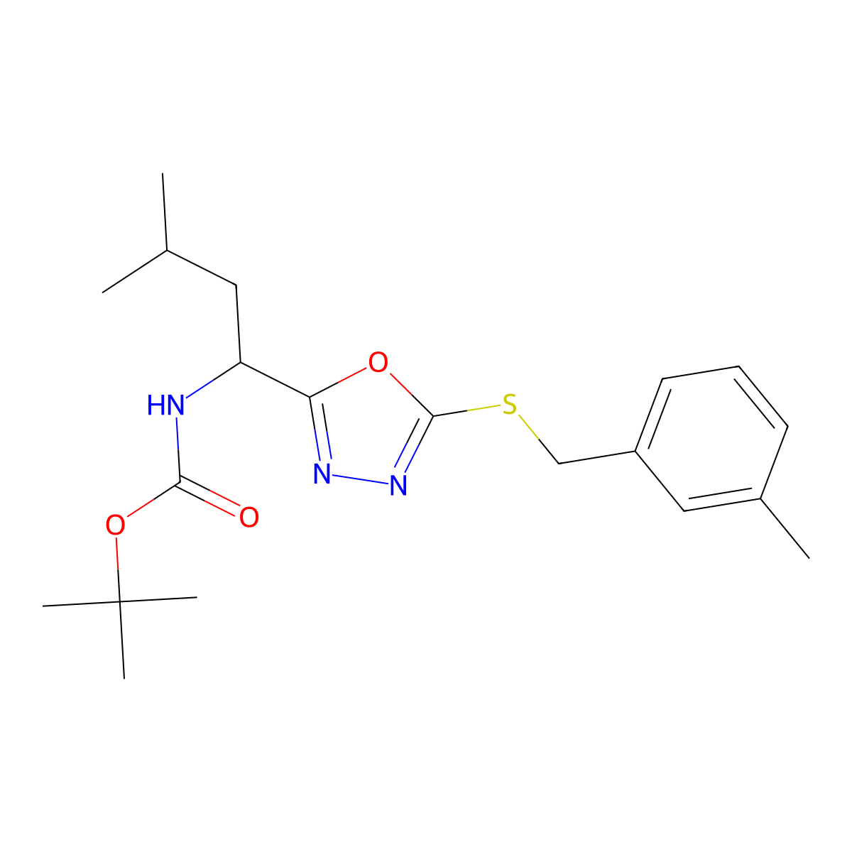 (S)-tert-butyl (3-methyl-1-(5-((3-methylbenzyl)thio)-1,3,4-oxadiazol-2-yl)butyl)carbamate molecular structure, CAS 1173676-05-5