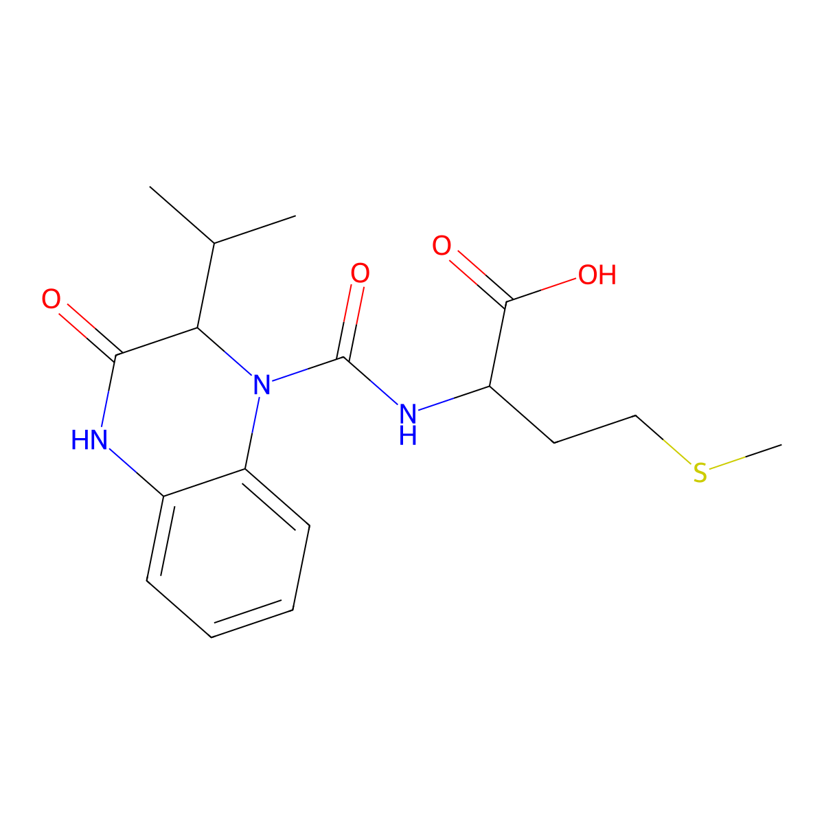 (2S)-4-methylsulfanyl-2-[[(2S)-3-oxo-2-propan-2-yl-2,4-dihydroquinoxaline-1-carbonyl]amino]butanoic acid molecular structure, CAS 1173678-10-8