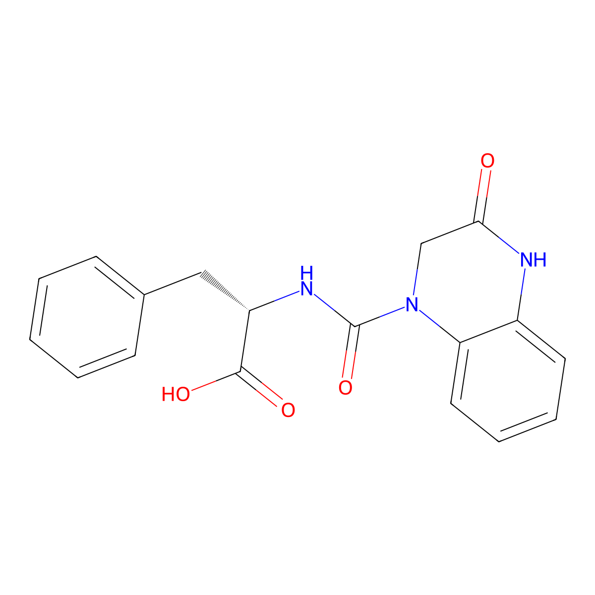 (S)-2-(3-oxo-1,2,3,4-tetrahydroquinoxaline-1-carboxamido)-3-phenylpropanoic acid molecular structure, CAS 1173681-44-1