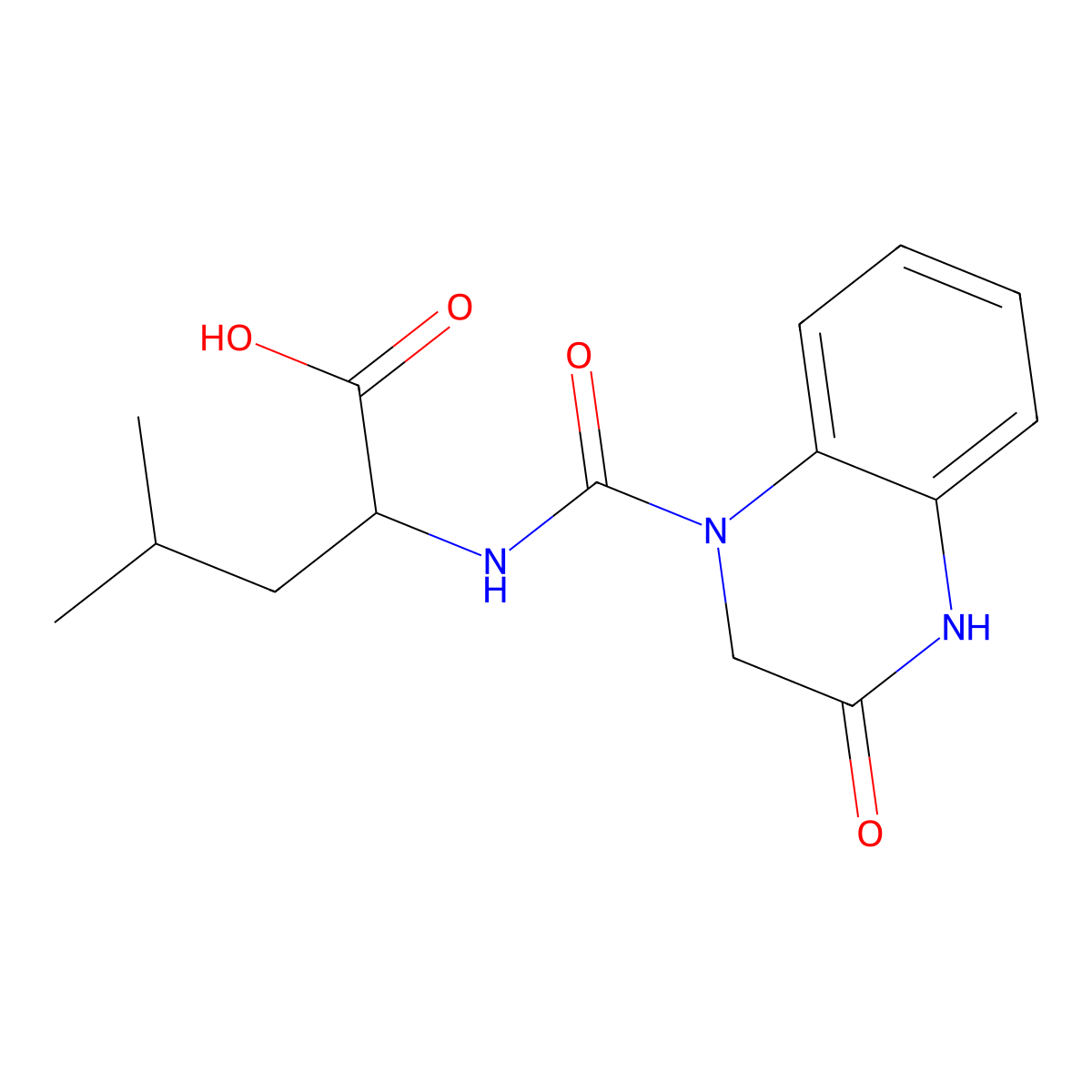 (2S)-4-methyl-2-[(3-oxo-2,4-dihydroquinoxaline-1-carbonyl)amino]pentanoic acid molecular structure, CAS 1173685-44-3
