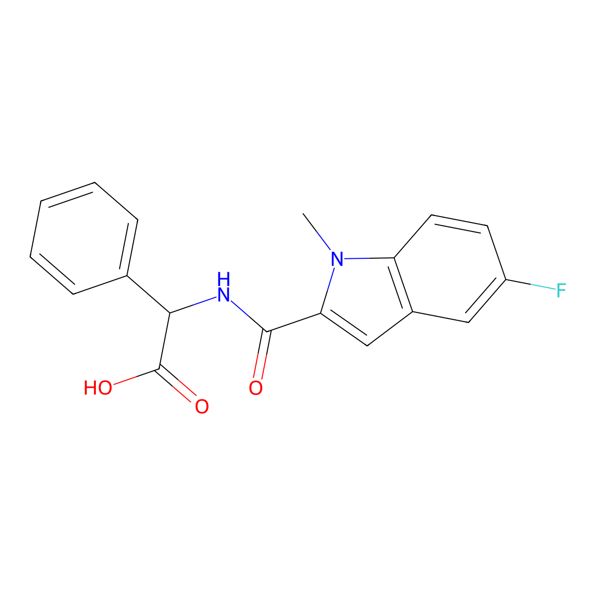 (2R)-{[(5-fluoro-1-methyl-1H-indol-2-yl)carbonyl]amino}(phenyl)ethanoic acid molecular structure, CAS 1173685-74-9