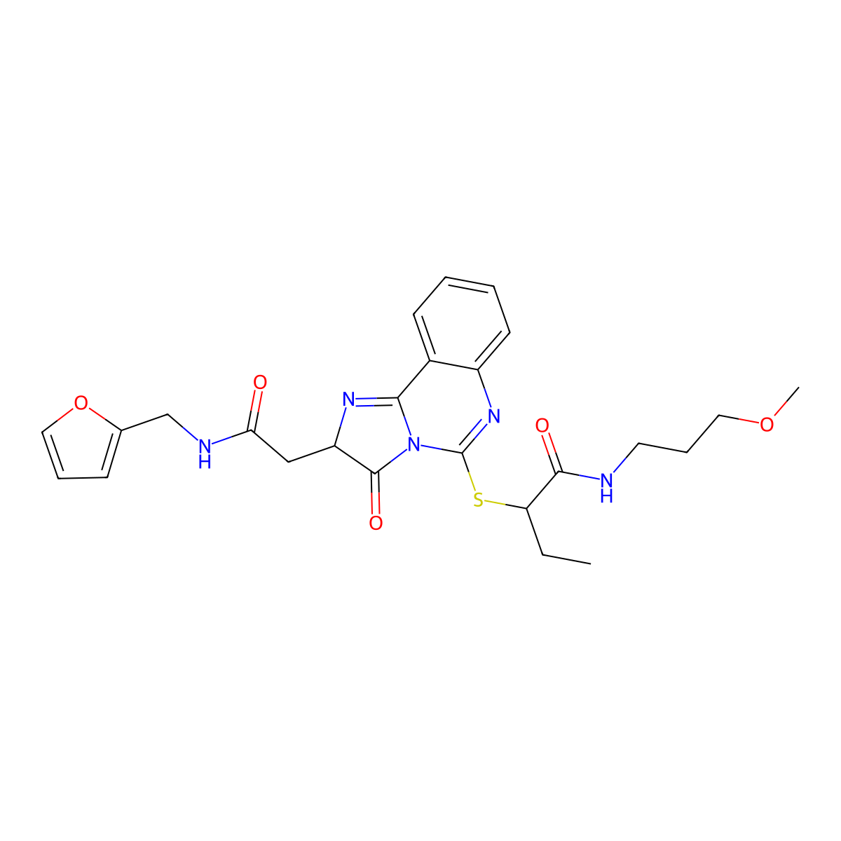 2-{[2-({[(furan-2-yl)methyl]carbamoyl}methyl)-3-oxo-2H,3H-imidazo[1,2-c]quinazolin-5-yl]sulfanyl}-N-(3-methoxypropyl)butanamide molecular structure, CAS 1173728-30-7
