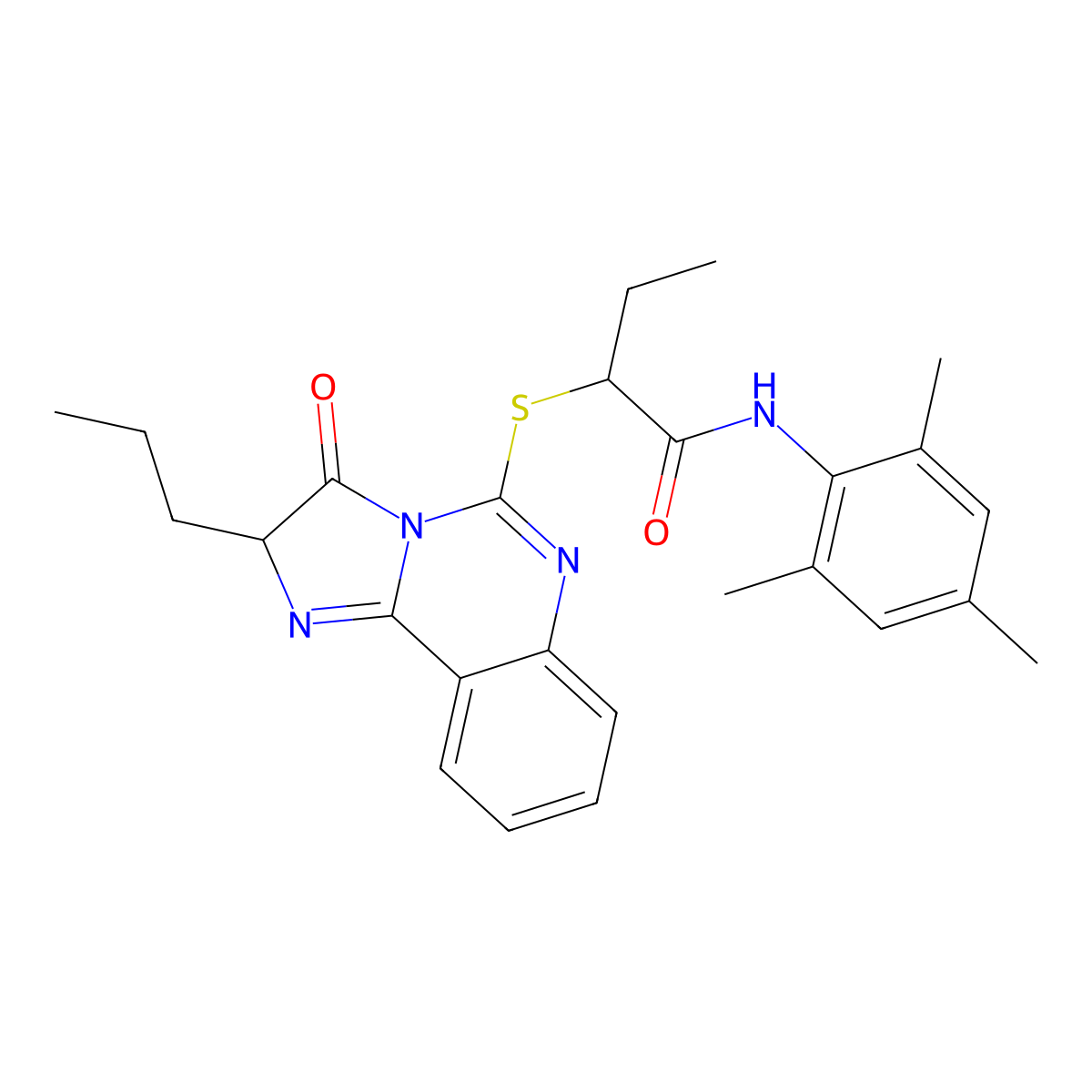 N-mesityl-2-((3-oxo-2-propyl-2,3-dihydroimidazo[1,2-c]quinazolin-5-yl)thio)butanamide molecular structure, CAS 1173732-28-9