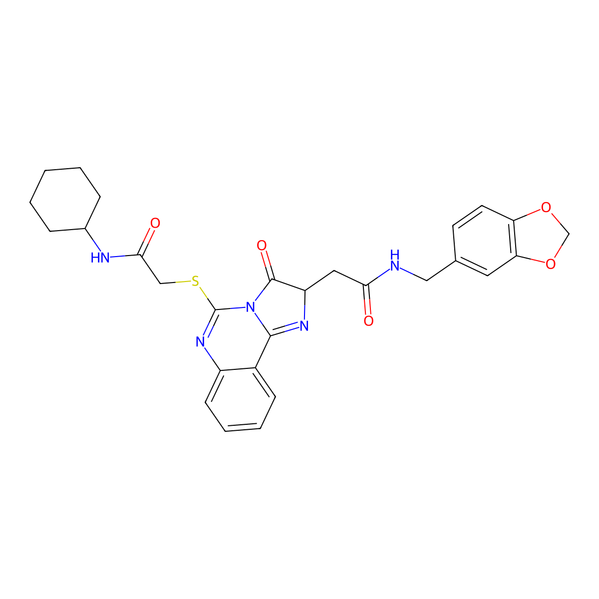2-[(2-{2-[(1,3-benzodioxol-5-ylmethyl)amino]-2-oxoethyl}-3-oxo-2,3-dihydroimidazo[1,2-c]quinazolin-5-yl)thio]-N-cyclohexylacetamide molecular structure, CAS 1173734-35-4