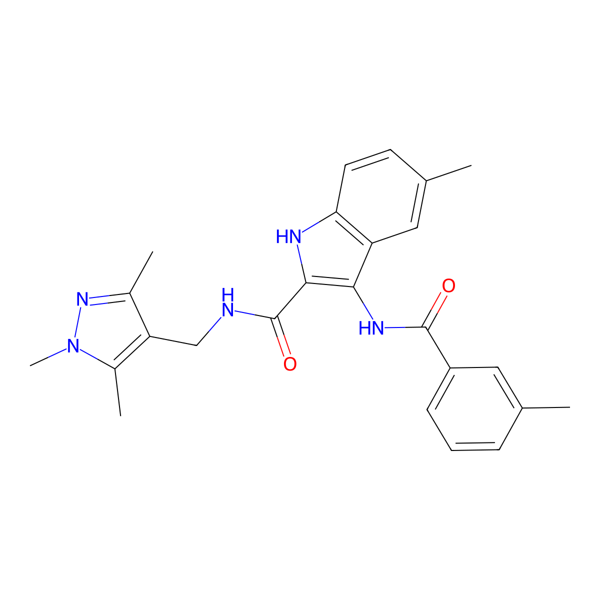5-methyl-3-(3-methylbenzamido)-N-[(1,3,5-trimethyl-1H-pyrazol-4-yl)methyl]-1H-indole-2-carboxamide molecular structure, CAS 1173736-63-4