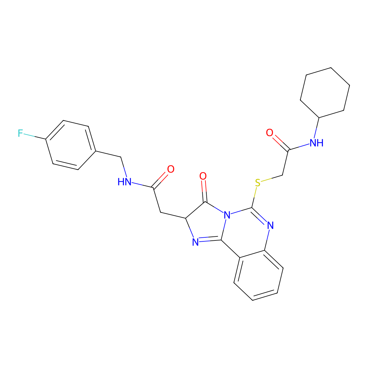 N-cyclohexyl-2-{[2-({[(4-fluorophenyl)methyl]carbamoyl}methyl)-3-oxo-2H,3H-imidazo[1,2-c]quinazolin-5-yl]sulfanyl}acetamide molecular structure, CAS 1173737-21-7