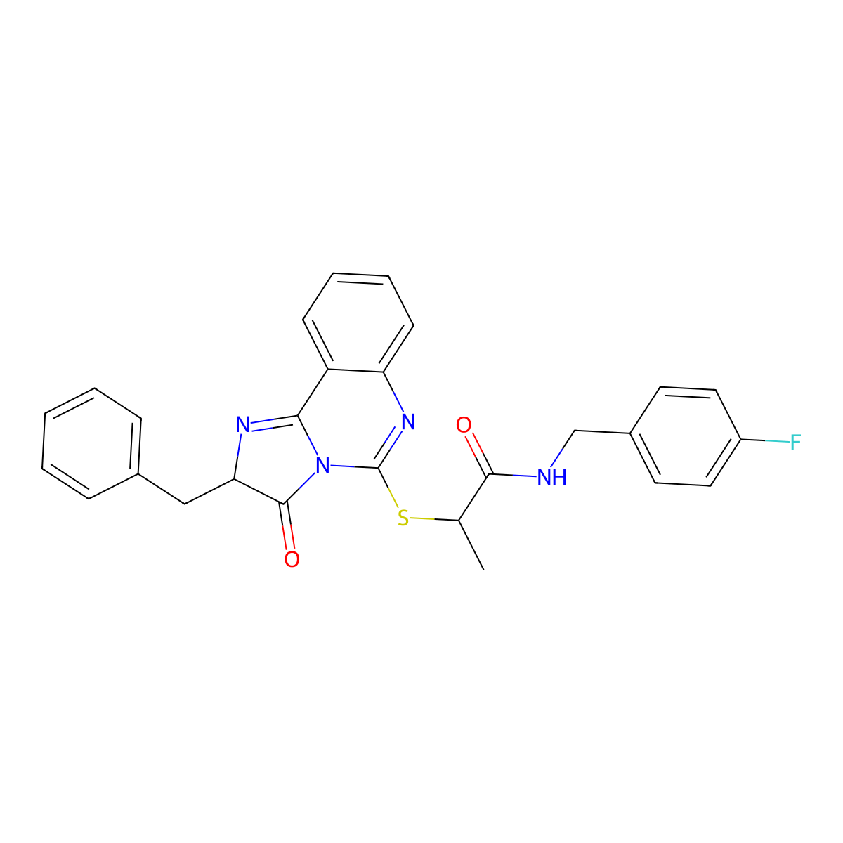 2-((2-benzyl-3-oxo-2,3-dihydroimidazo[1,2-c]quinazolin-5-yl)thio)-N-(4-fluorobenzyl)propanamide molecular structure, CAS 1173740-54-9