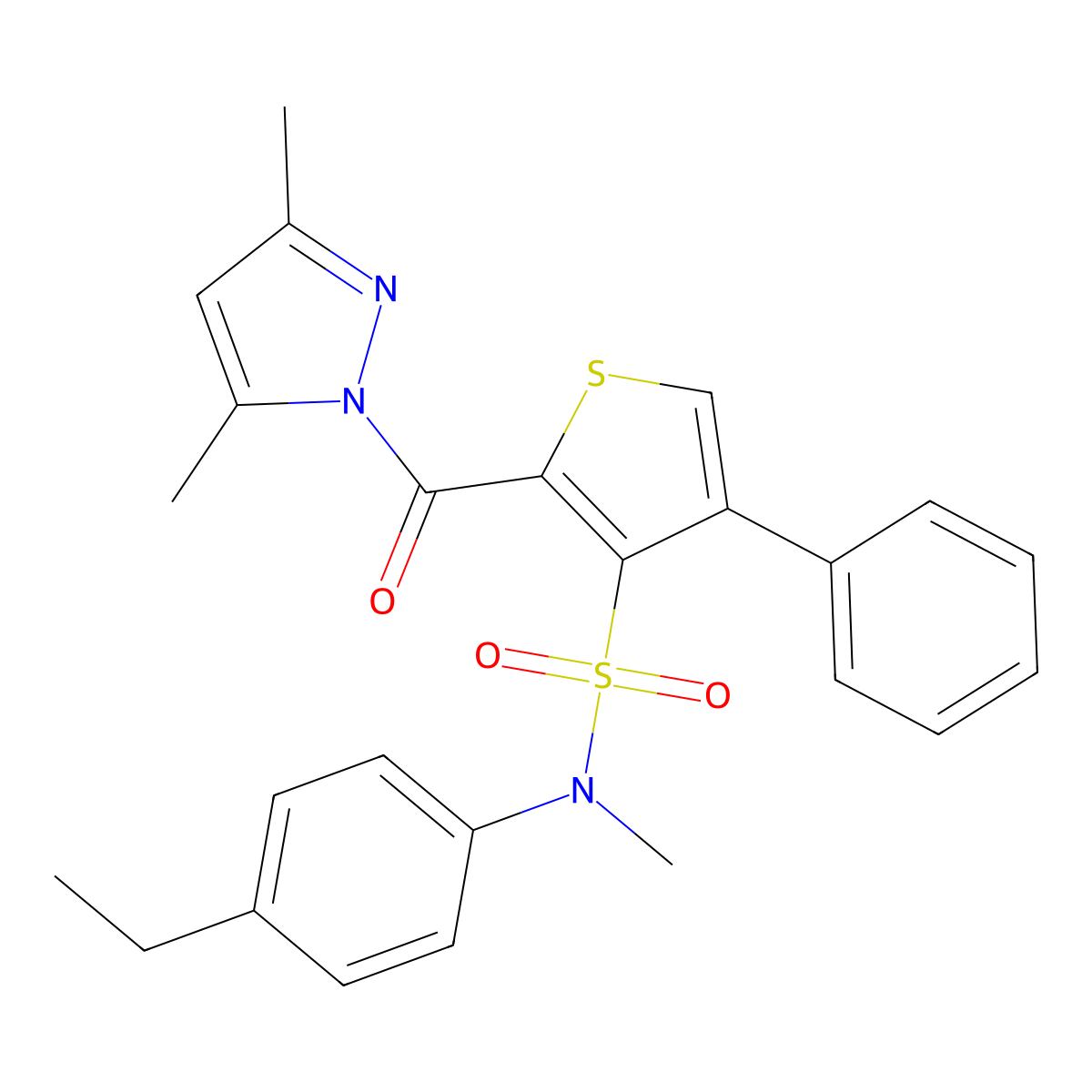 2-[(3,5-dimethyl-1H-pyrazol-1-yl)carbonyl]-N-(4-ethylphenyl)-N-methyl-4-phenylthiophene-3-sulfonamide molecular structure, CAS 1173745-62-4