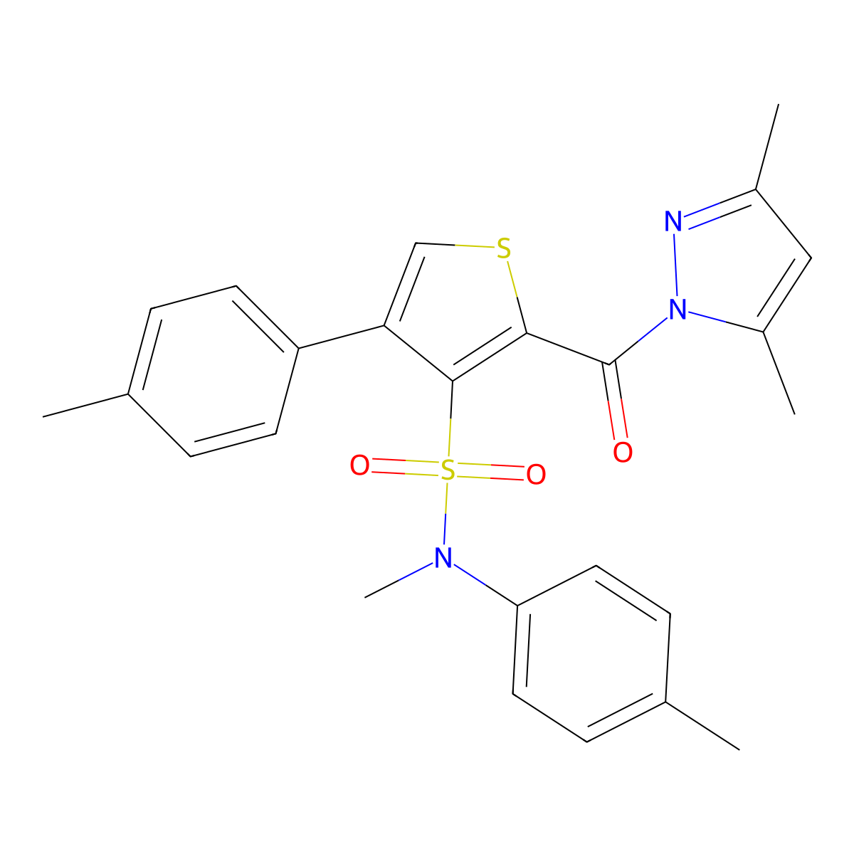 2-[(3,5-dimethyl-1H-pyrazol-1-yl)carbonyl]-N-methyl-N,4-bis(4-methylphenyl)thiophene-3-sulfonamide molecular structure, CAS 1173751-96-6