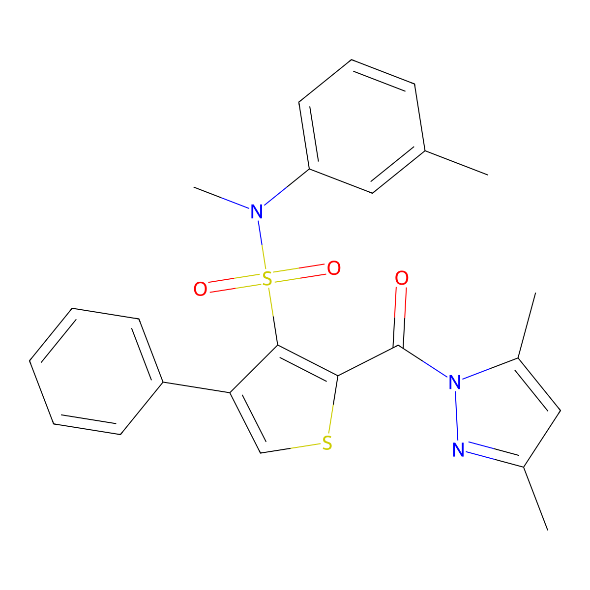 2-[(3,5-dimethyl-1H-pyrazol-1-yl)carbonyl]-N-methyl-N-(3-methylphenyl)-4-phenylthiophene-3-sulfonamide molecular structure, CAS 1173754-77-2