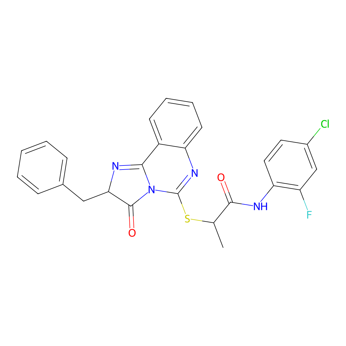 2-((2-benzyl-3-oxo-2,3-dihydroimidazo[1,2-c]quinazolin-5-yl)thio)-N-(4-chloro-2-fluorophenyl)propanamide molecular structure, CAS 1173760-66-1