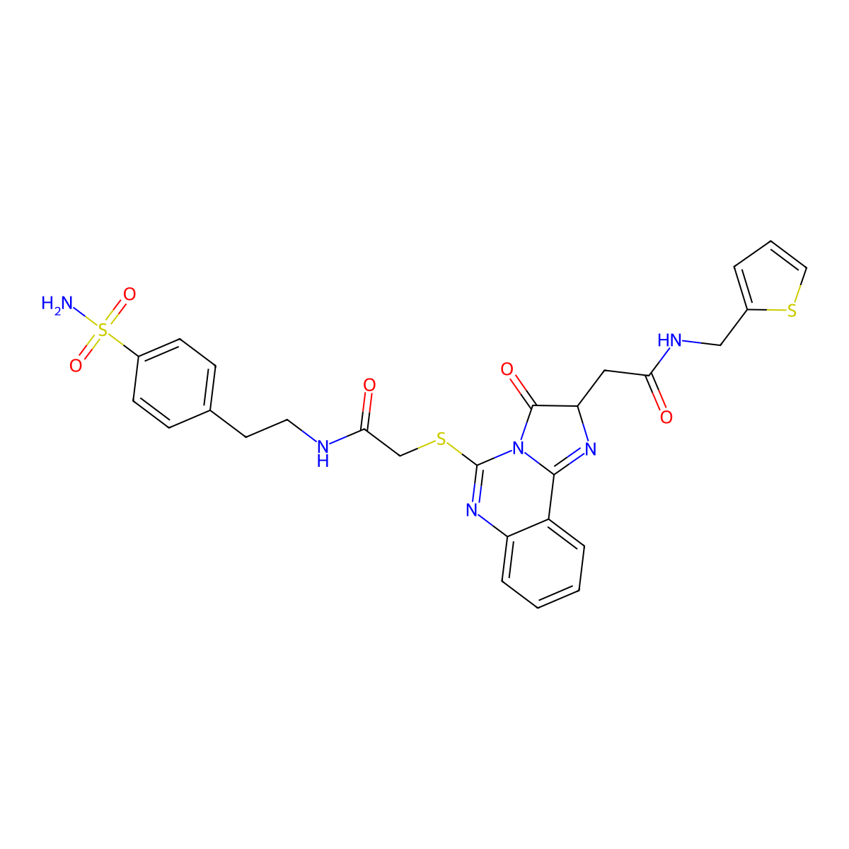 2-{[3-oxo-2-({[(thiophen-2-yl)methyl]carbamoyl}methyl)-2H,3H-imidazo[1,2-c]quinazolin-5-yl]sulfanyl}-N-[2-(4-sulfamoylphenyl)ethyl]acetamide molecular structure, CAS 1173762-57-6