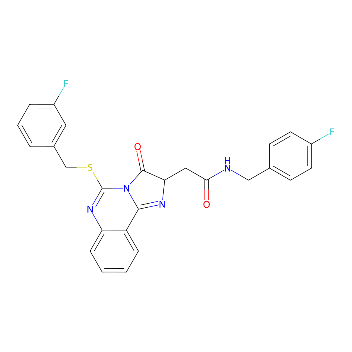 N-(4-fluorobenzyl)-2-(5-((3-fluorobenzyl)thio)-3-oxo-2,3-dihydroimidazo[1,2-c]quinazolin-2-yl)acetamide molecular structure, CAS 1173765-73-5