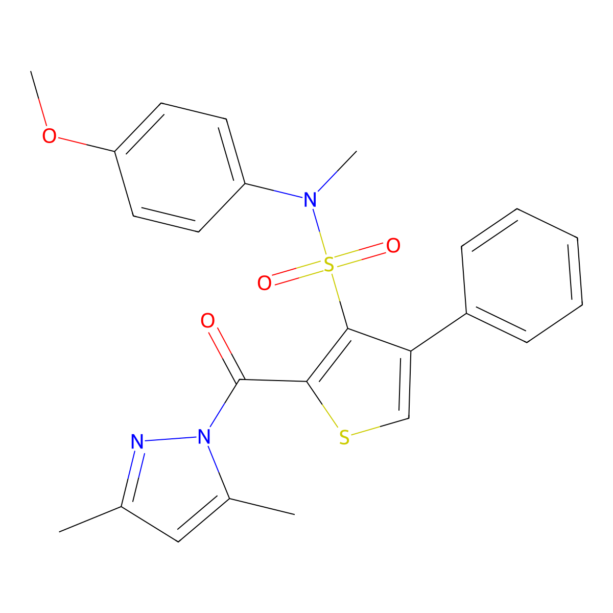2-(3,5-dimethyl-1H-pyrazole-1-carbonyl)-N-(4-methoxyphenyl)-N-methyl-4-phenylthiophene-3-sulfonamide molecular structure, CAS 1173768-72-3