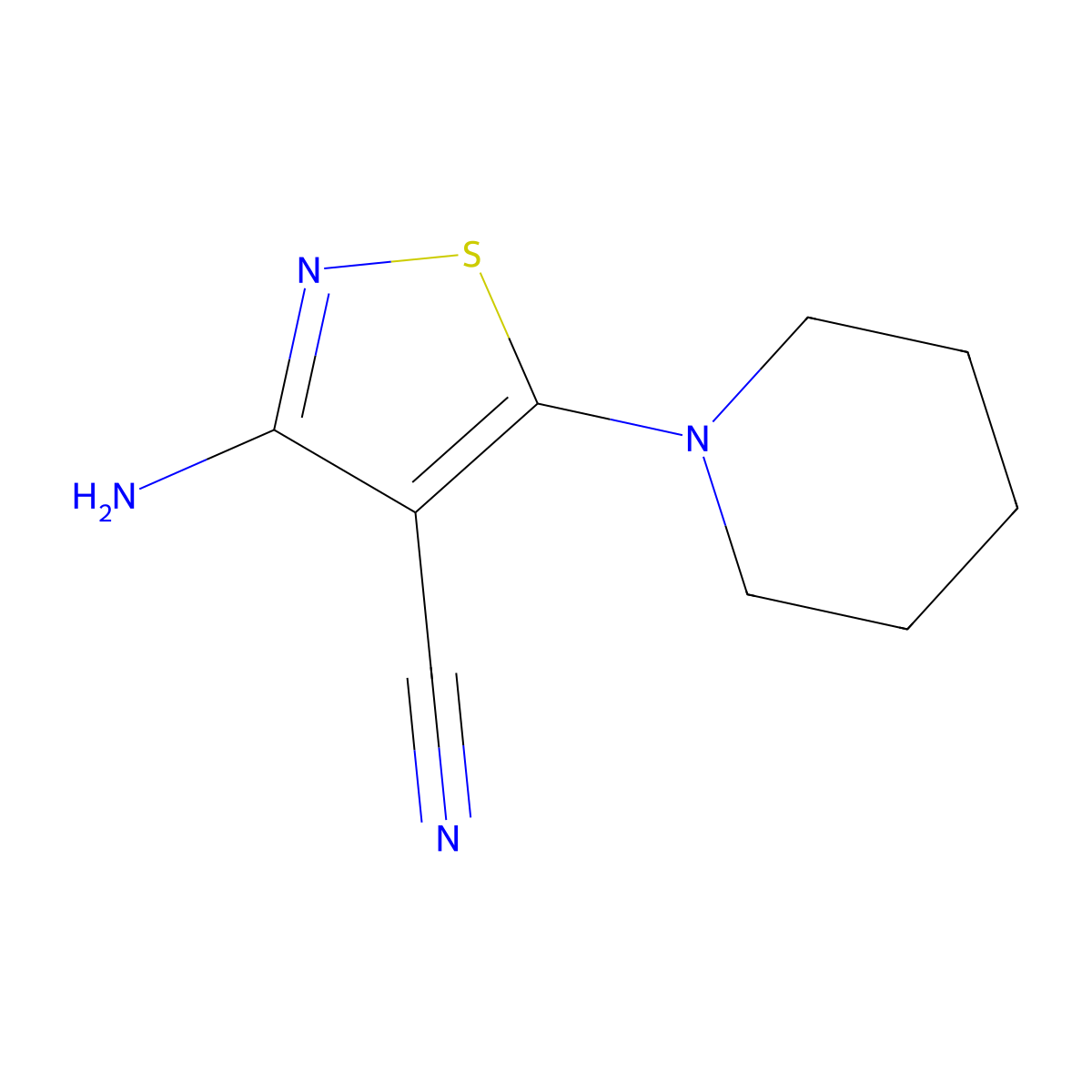 3-Amino-5-(piperidin-1-yl)-1,2-thiazole-4-carbonitrile molecular structure, CAS 117377-64-7