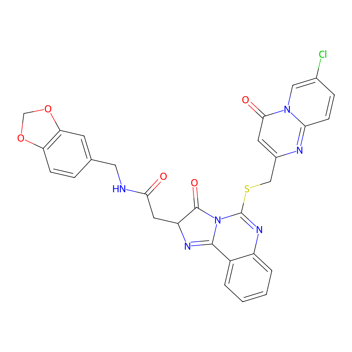 N-[(2H-1,3-benzodioxol-5-yl)methyl]-2-{5-[({7-chloro-4-oxo-4H-pyrido[1,2-a]pyrimidin-2-yl}methyl)sulfanyl]-3-oxo-2H,3H-imidazo[1,2-c]quinazolin-2-yl}acetamide molecular structure, CAS 1173775-02-4