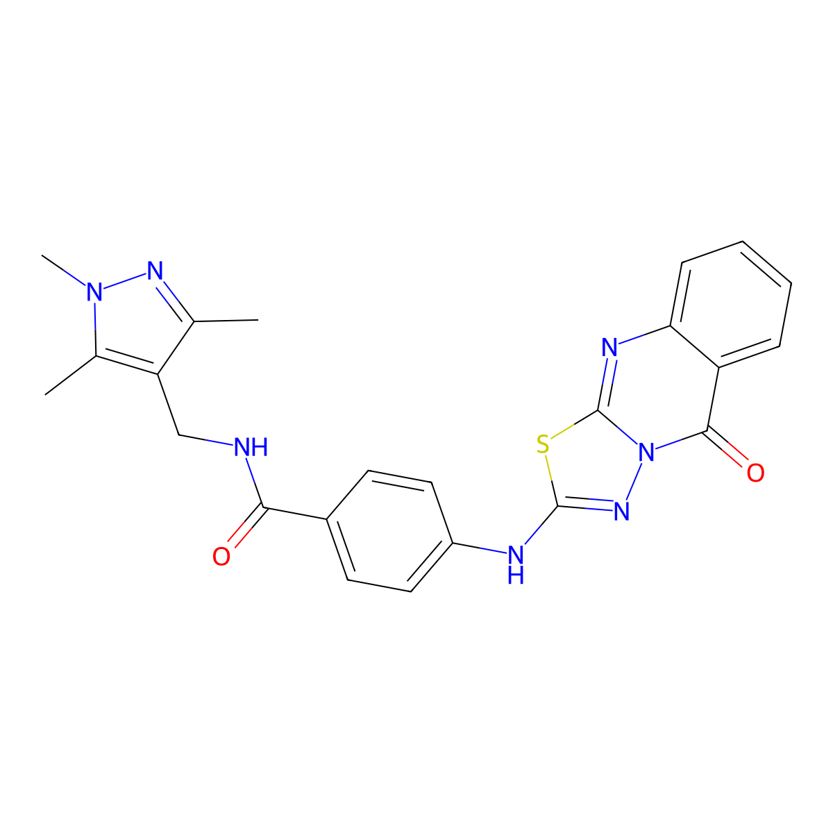 4-({5-oxo-5H-[1,3,4]thiadiazolo[2,3-b]quinazolin-2-yl}amino)-N-[(1,3,5-trimethyl-1H-pyrazol-4-yl)methyl]benzamide molecular structure, CAS 1173778-20-5