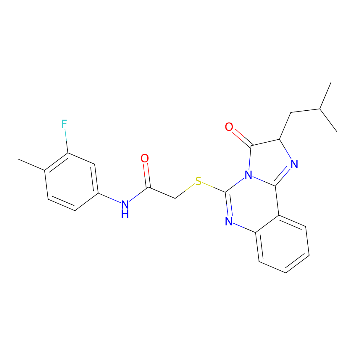N-(3-fluoro-4-methylphenyl)-2-((2-isobutyl-3-oxo-2,3-dihydroimidazo[1,2-c]quinazolin-5-yl)thio)acetamide molecular structure, CAS 1173778-45-4