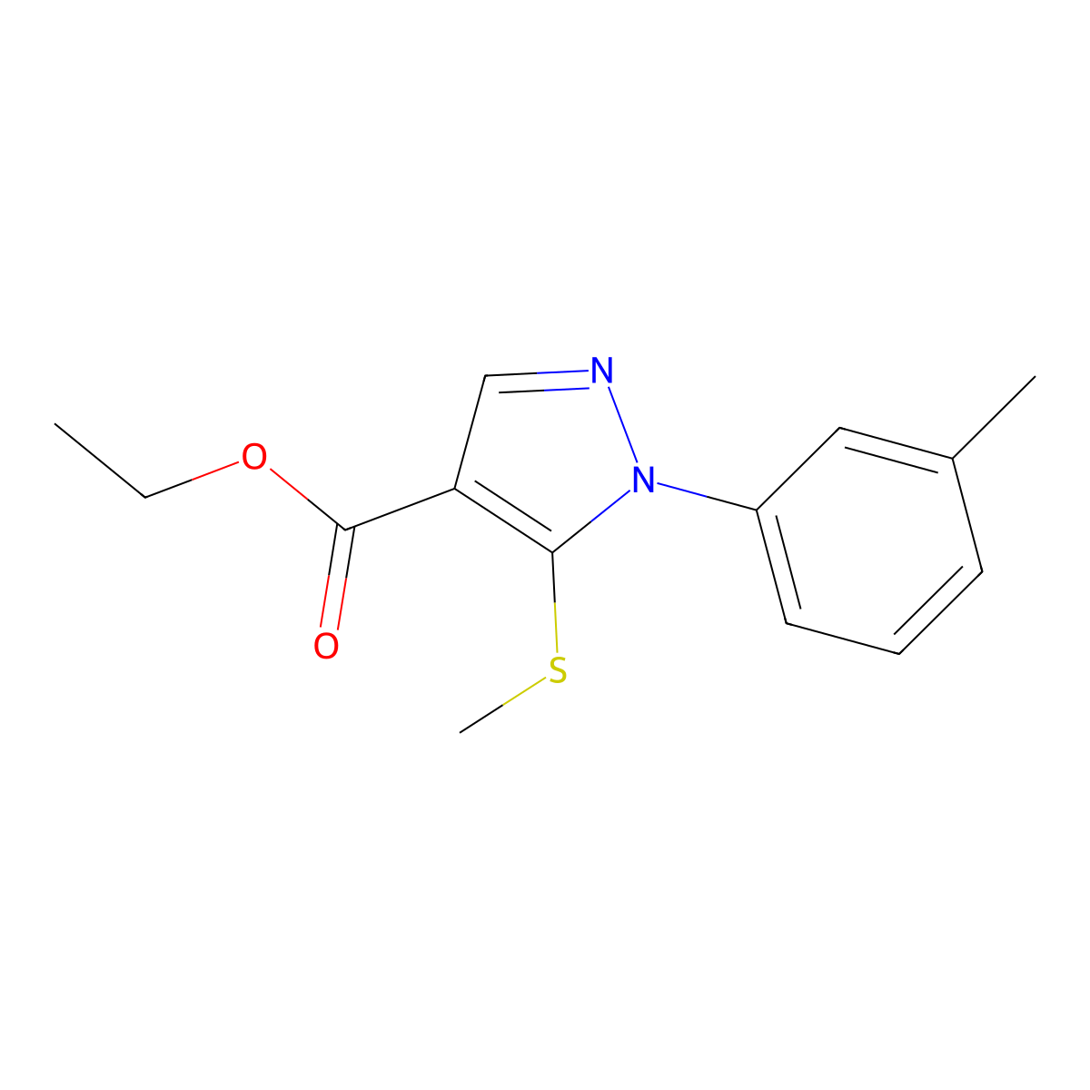 1H-Pyrazole-4-carboxylic acid, 1-(3-methylphenyl)-5-(methylthio)-, ethyl ester molecular structure, CAS 117378-01-5