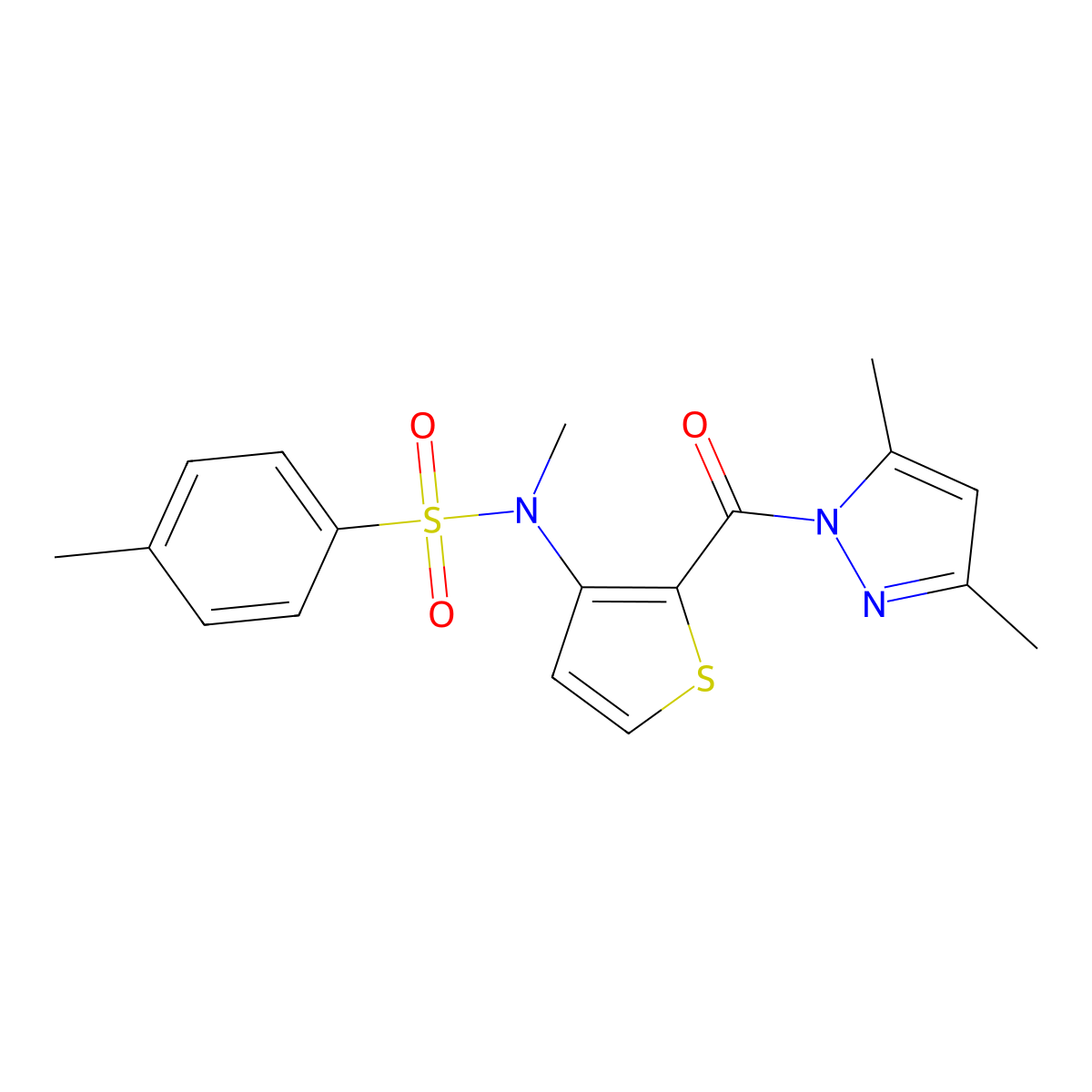 N-(2-(3,5-dimethyl-1H-pyrazole-1-carbonyl)thiophen-3-yl)-N,4-dimethylbenzenesulfonamide molecular structure, CAS 1173787-17-1