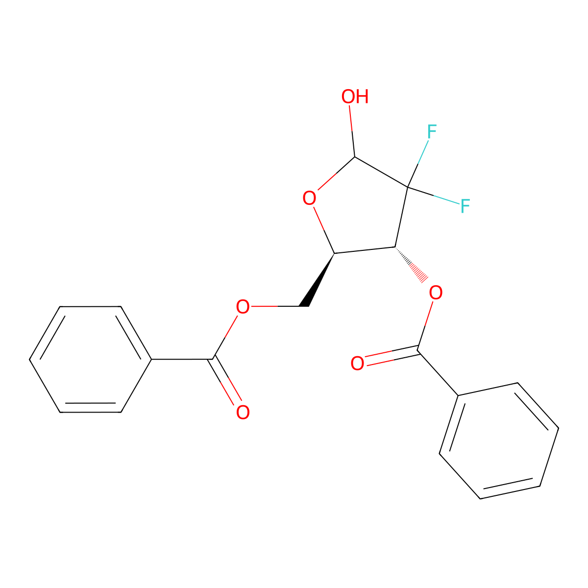((2R,3R)-3-(benzoyloxy)-4,4-difluoro-5-hydroxytetrahydrofuran-2-yl)methyl benzoate molecular structure, CAS 1173824-58-2