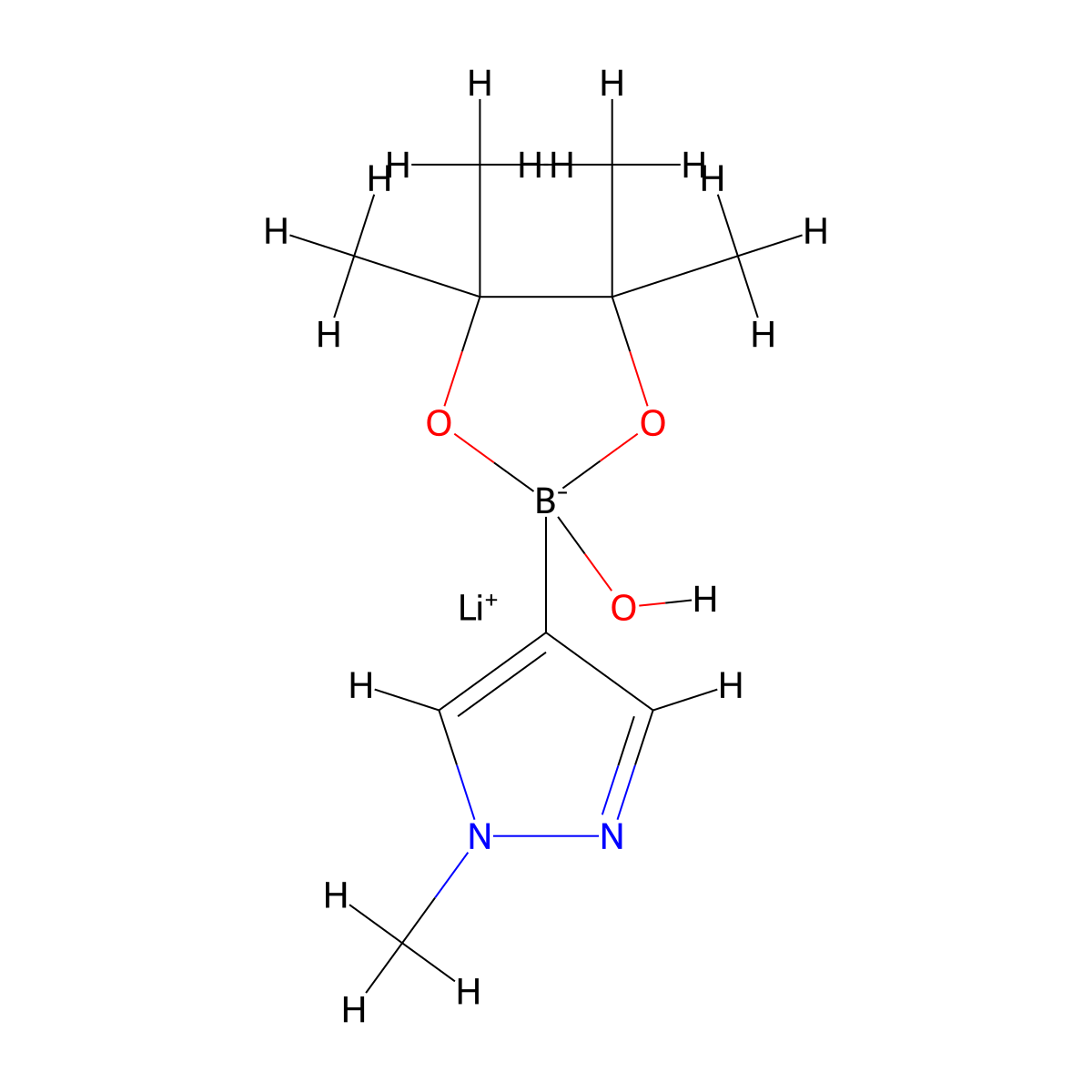 lithium 2-hydroxy-4,4,5,5-tetramethyl-2-(1-methyl-1H-pyrazol-4-yl)-1,3,2-dioxaborolan-2-uide molecular structure, CAS 1173889-20-7