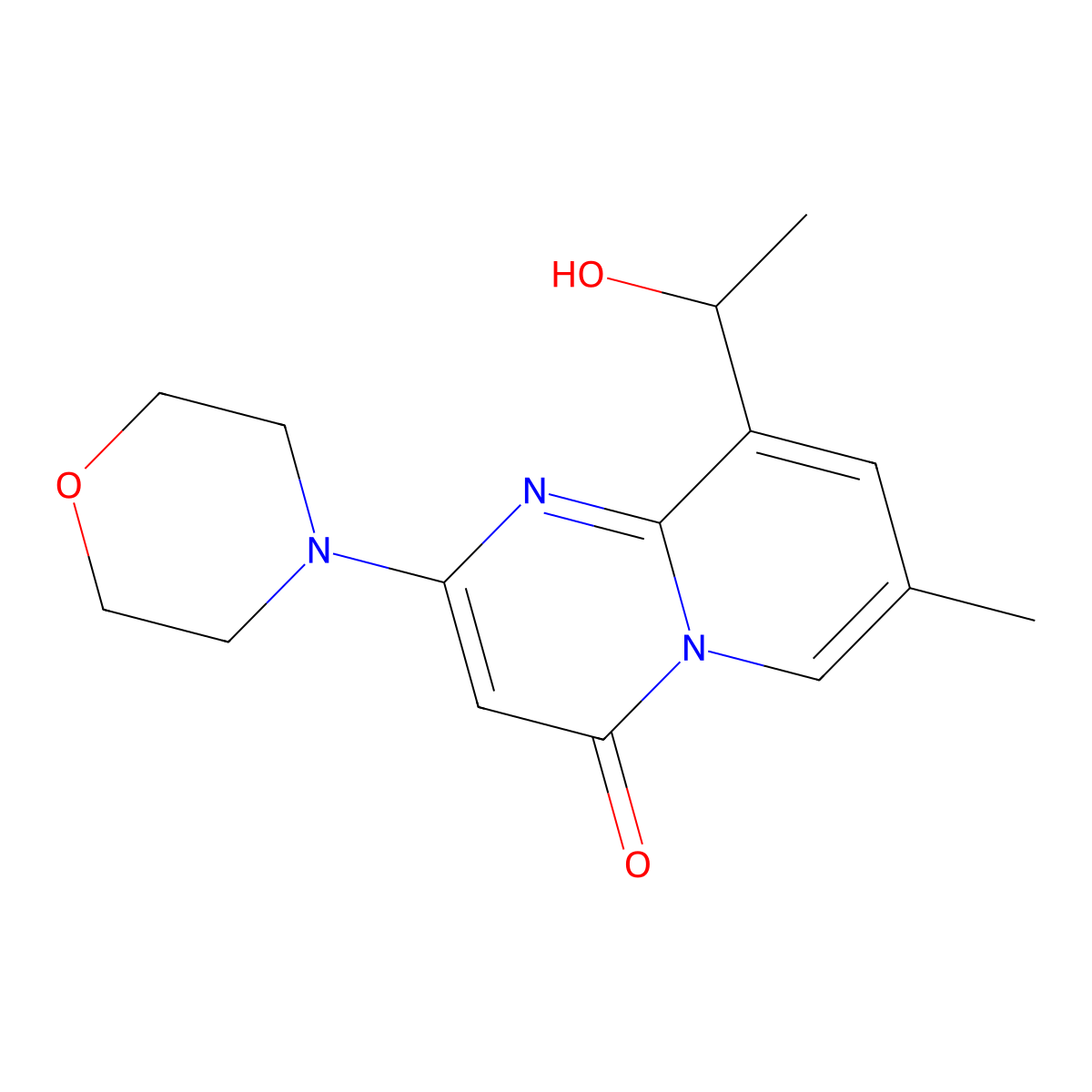 9-(1-hydroxyethyl)-7-methyl-2-morpholino-4H-pyrido[1,2-a]pyrimidin-4-one molecular structure, CAS 1173900-35-0
