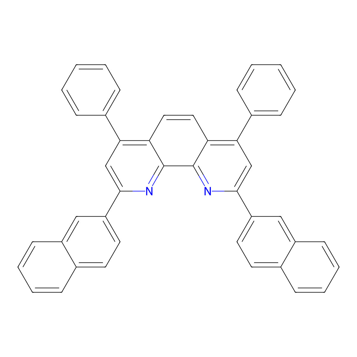 2,9-Di(naphthalen-2-yl)-4,7-diphenyl-1,10-phenanthroline , NBphen molecular structure, CAS 1174006-43-9