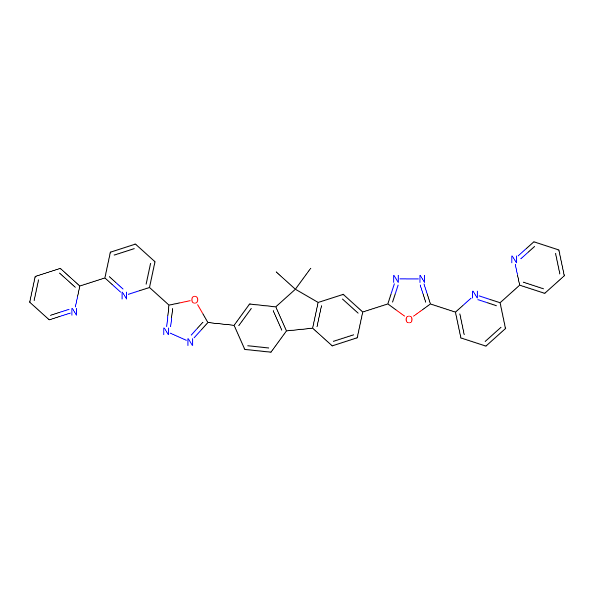 2-[9,9-Dimethyl-7-[5-(6-pyridin-2-ylpyridin-2-yl)-1,3,4-oxadiazol-2-yl]fluoren-2-yl]-5-(6-pyridin-2-ylpyridin-2-yl)-1,3,4-oxadiazole molecular structure, CAS 1174006-45-1