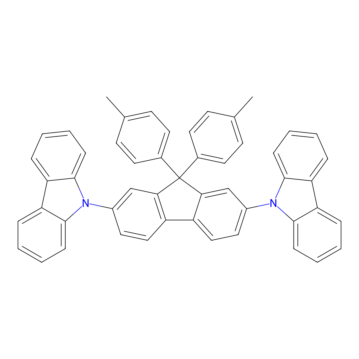 2,7-Bis(carbazol-9-YL)-9,9-DI-tolyl-fluorene molecular structure, CAS 1174006-50-8