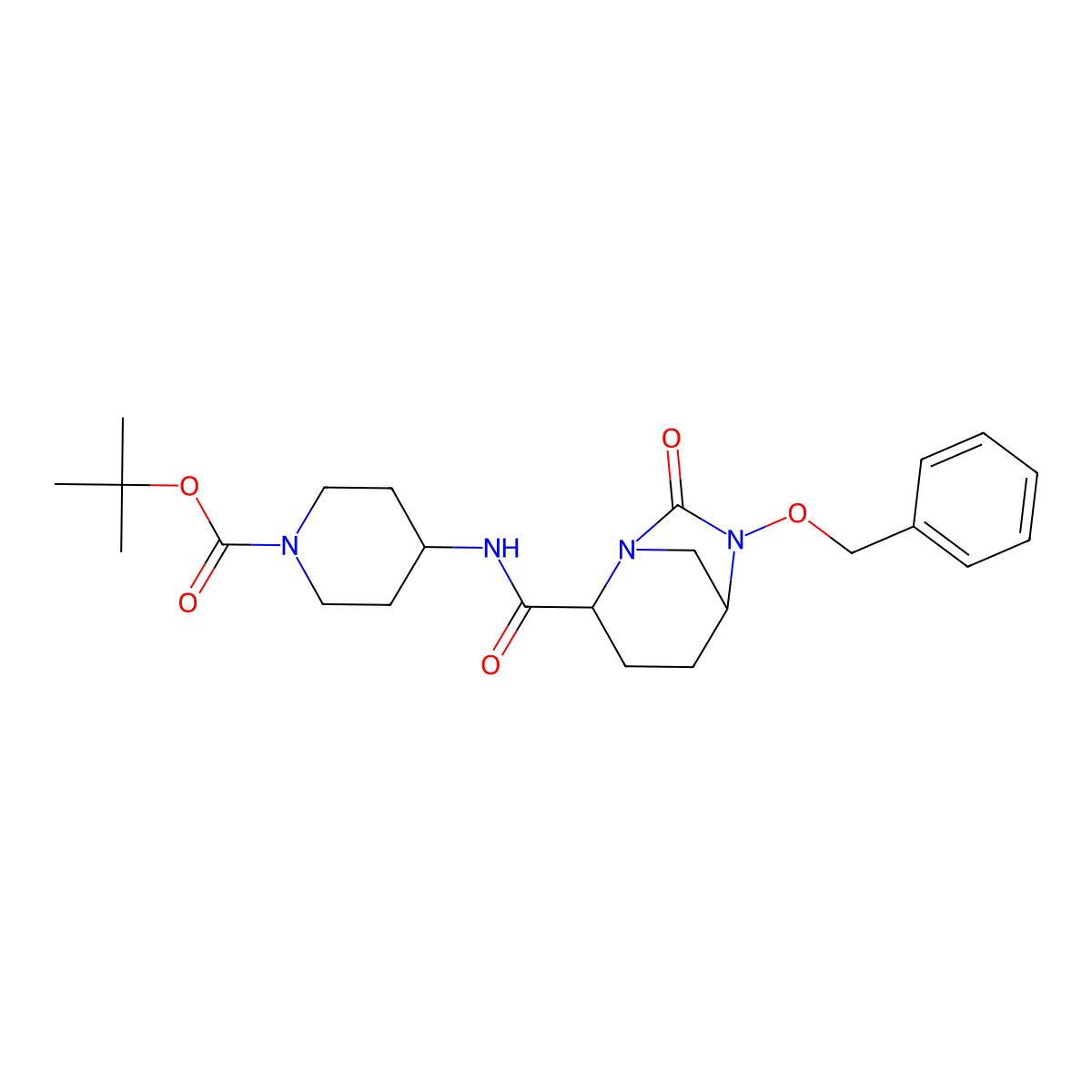 1-Piperidinecarboxylic acid, 4-[[[(1R,2S,5R)-7-oxo-6-(phenylmethoxy)-1,6-diazabicyclo[3.2.1]oct-2-yl]carbonyl]amino]-, 1,1-dimethylethyl ester molecular structure, CAS 1174020-63-3