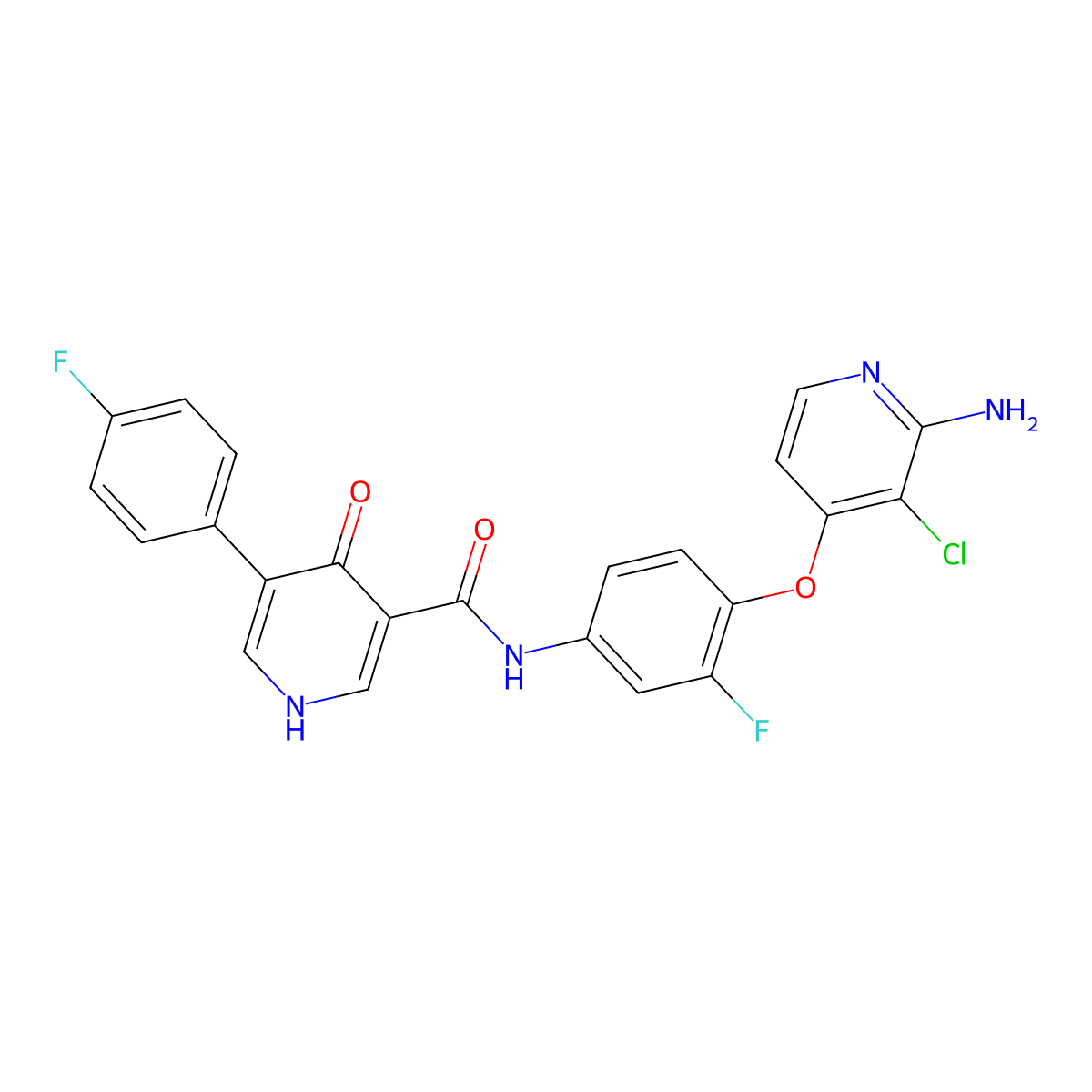 N-(4-((2-amino-3-chloropyridin-4-yl)oxy)-3-fluorophenyl)-5-(4-fluorophenyl)-4-oxo-1,4-dihydropyridine-3-carboxamide molecular structure, CAS 1174046-72-0