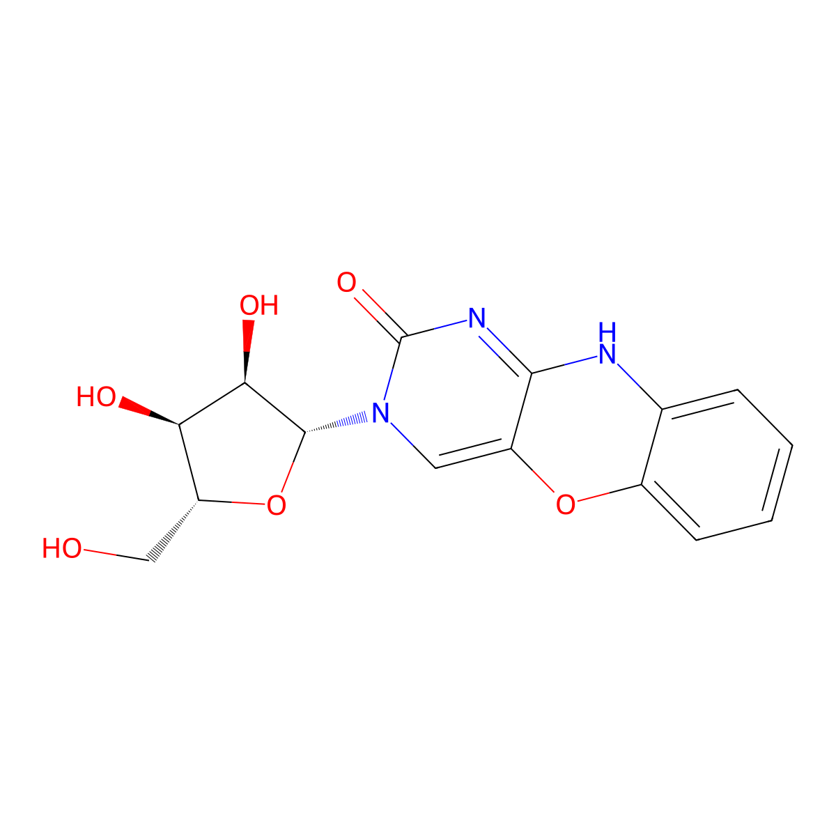 3-beta-D-Ribofuranosyl-1H-pyrimido[5,4-b][1,4]benzoxazin-2(3H)-one molecular structure, CAS 1174063-73-0