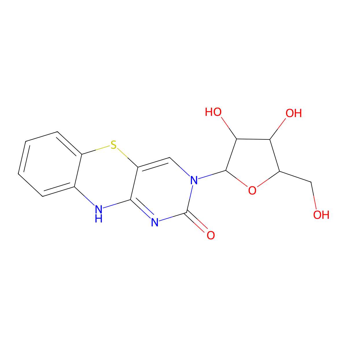 3-[(2R,3R,4S,5R)-3,4-dihydroxy-5-(hydroxymethyl)oxolan-2-yl]-10H-pyrimido[5,4-b][1,4]benzothiazin-2-one molecular structure, CAS 1174063-74-1