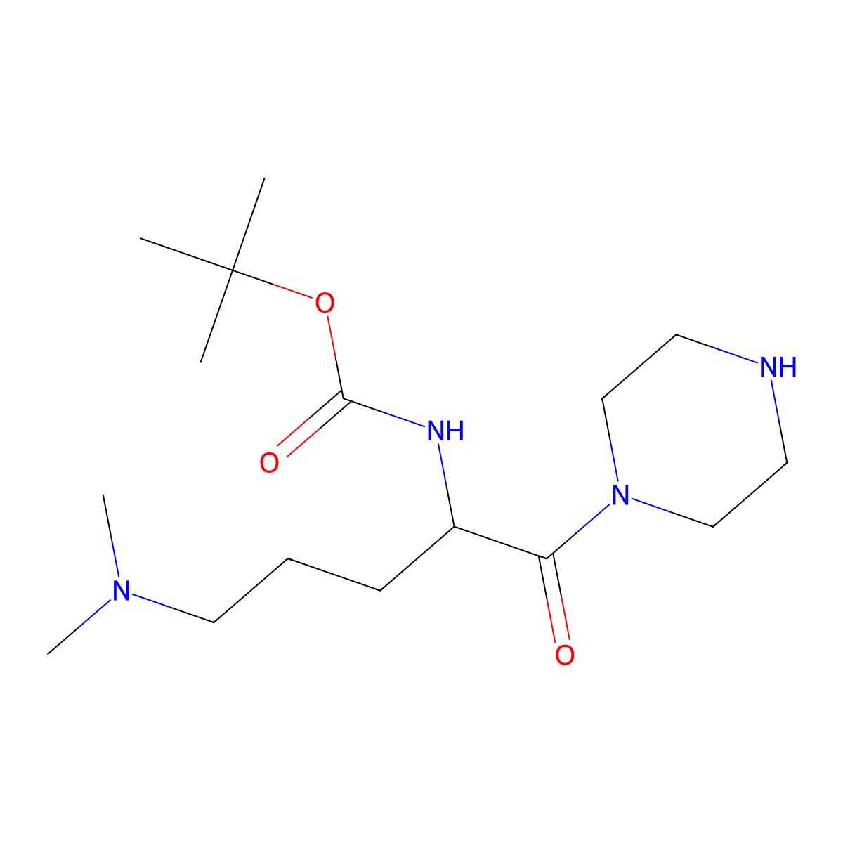 tert-butyl (S)-4-(dimethylamino)-1-(piperazine-1-carbonyl)butylcarbamate molecular structure, CAS 1174064-68-6