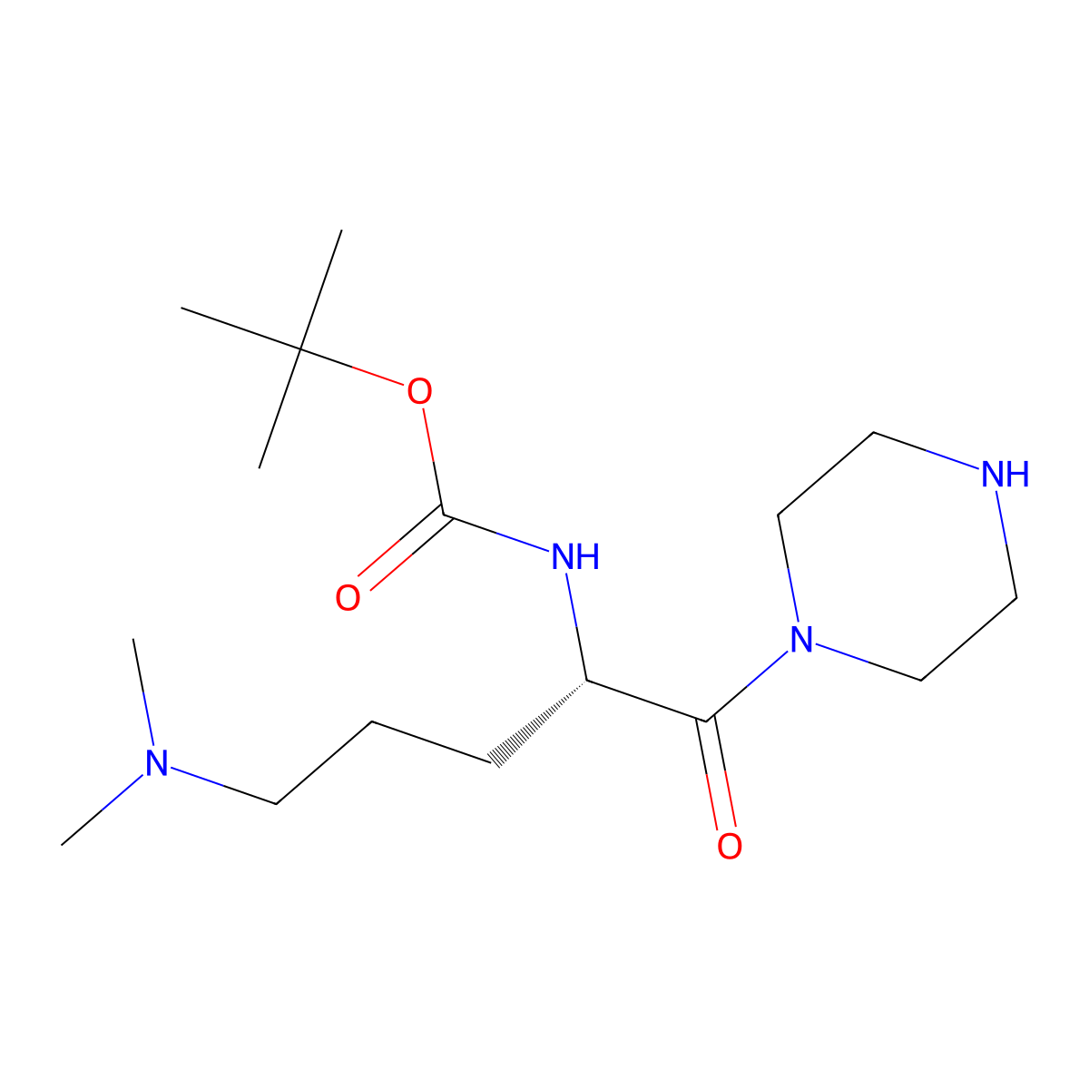 tert-butyl (S)-4-(dimethylamino)-1-(piperazine-1-carbonyl)butylcarbamate molecular structure, CAS 1174064-68-6