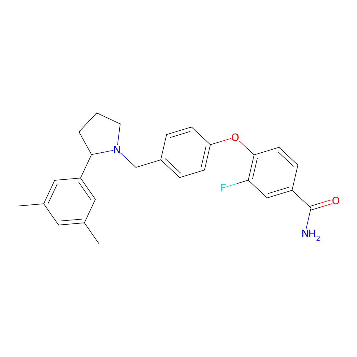 4-(4-((2-(3,5-Dimethylphenyl)pyrrolidin-1-yl)methyl)phenoxy)-3-fluorobenzamide molecular structure, CAS 1174130-60-9