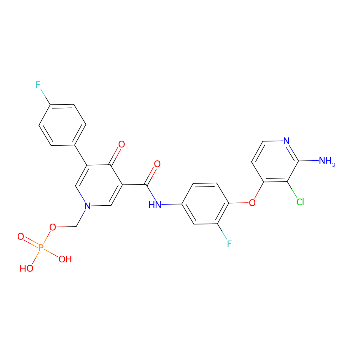 (3-((4-((2-Amino-3-chloropyridin-4-yl)oxy)-3-fluorophenyl)carbamoyl)-5-(4-fluorophenyl)-4-oxopyridin-1(4H)-yl)methyl dihydrogen phosphate molecular structure, CAS 1174161-69-3