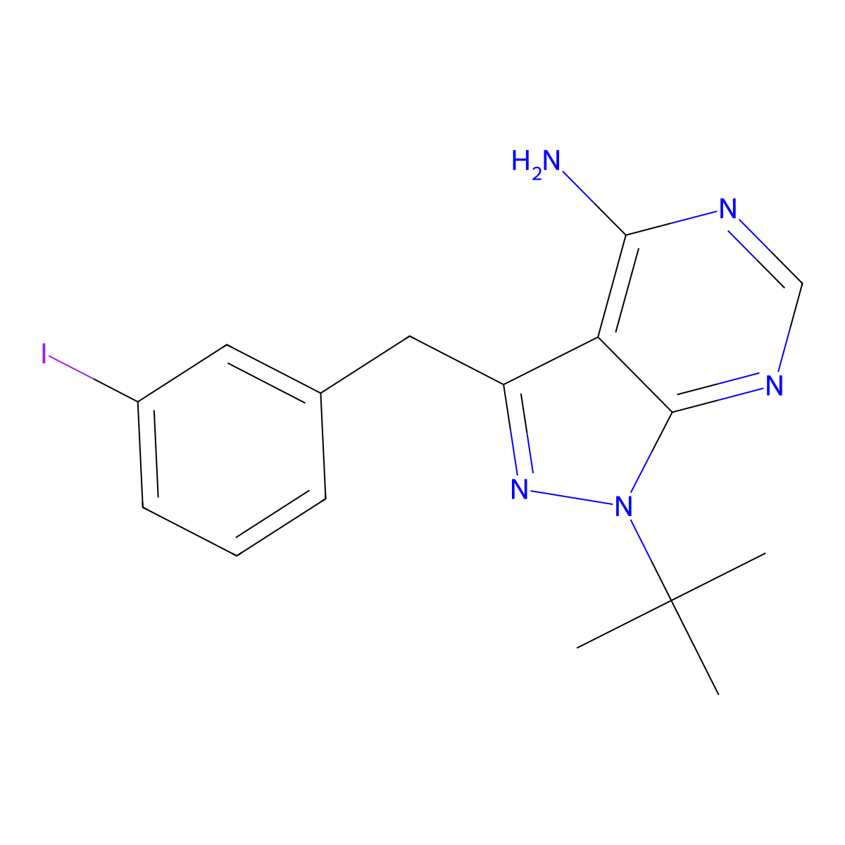 3-(3-Iodobenzyl)-1-tert-butyl-1H-pyrazolo[3,4-d]pyrimidin-4-amine molecular structure, CAS 1174182-24-1