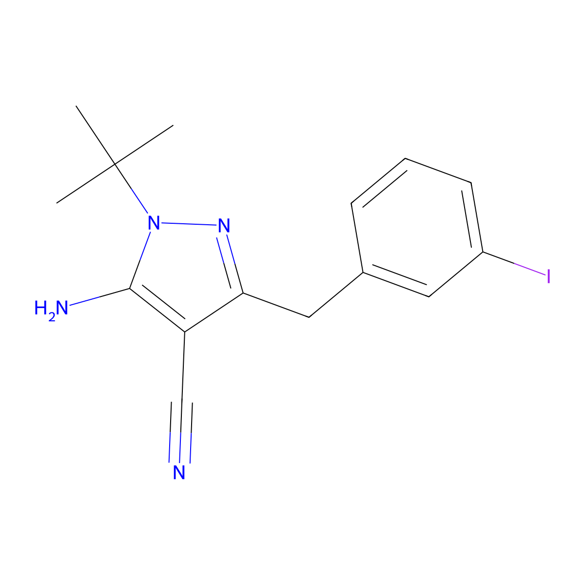 3-(3-Iodobenzyl)-1-tert-butyl-5-amino-1H-pyrazole-4-carbonitrile molecular structure, CAS 1174182-28-5