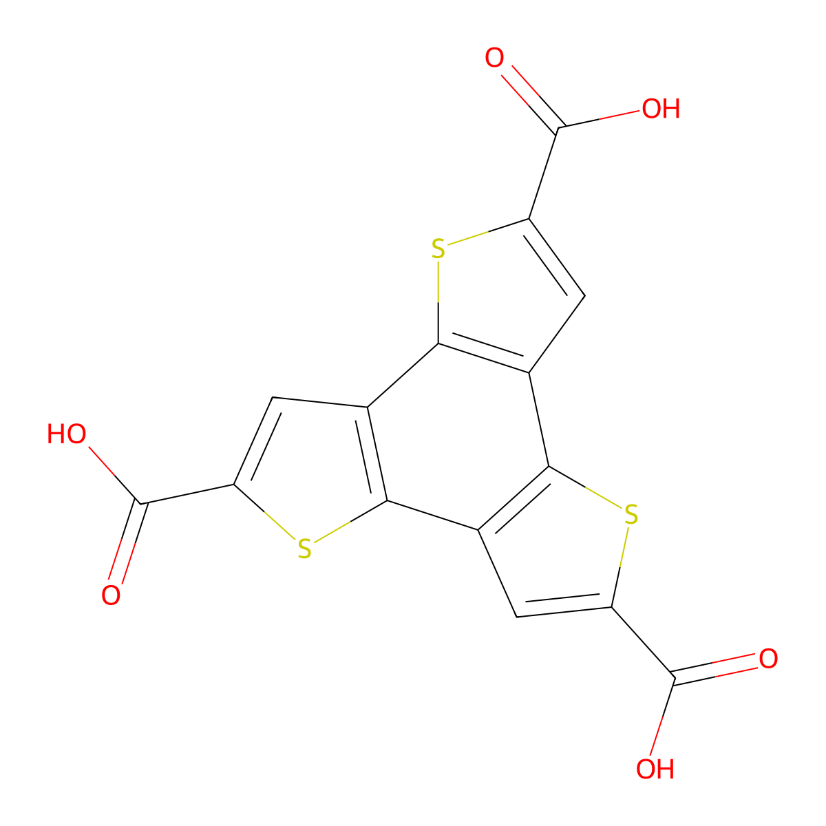 Benzo[1,2-b:3,4-b':5,6-b'']trithiophene-2,5,8-tricarboxylic acid molecular structure, CAS 1174223-25-6