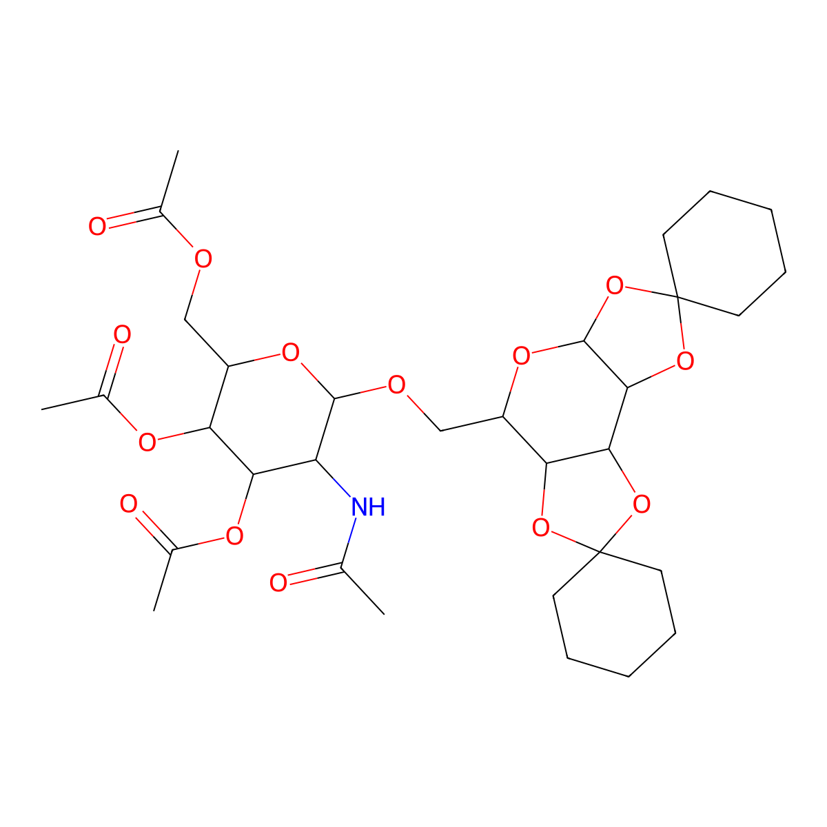 5-(acetylamino)-2-[(acetyloxy)methyl]-6-(tetrahydro-3a'H-dispiro[cyclohexane-1,2'-bis[1,3]dioxolo[4,5-b:4',5'-d]pyran-7',1''-cyclohexan]-5'-ylmethoxy)tetrahydro-2H-pyran-3,4-diyl diacetate (non-prefer molecular structure, CAS 1174234-44-6