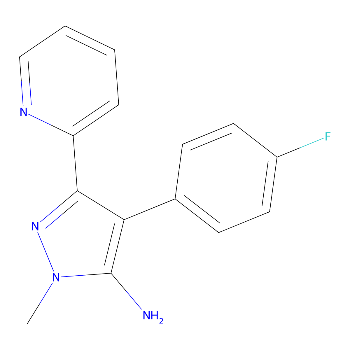 4-(4-fluorophenyl)-1-methyl-3-(pyridin-2-yl)-1H-pyrazol-5-amine molecular structure, CAS 1174306-33-2