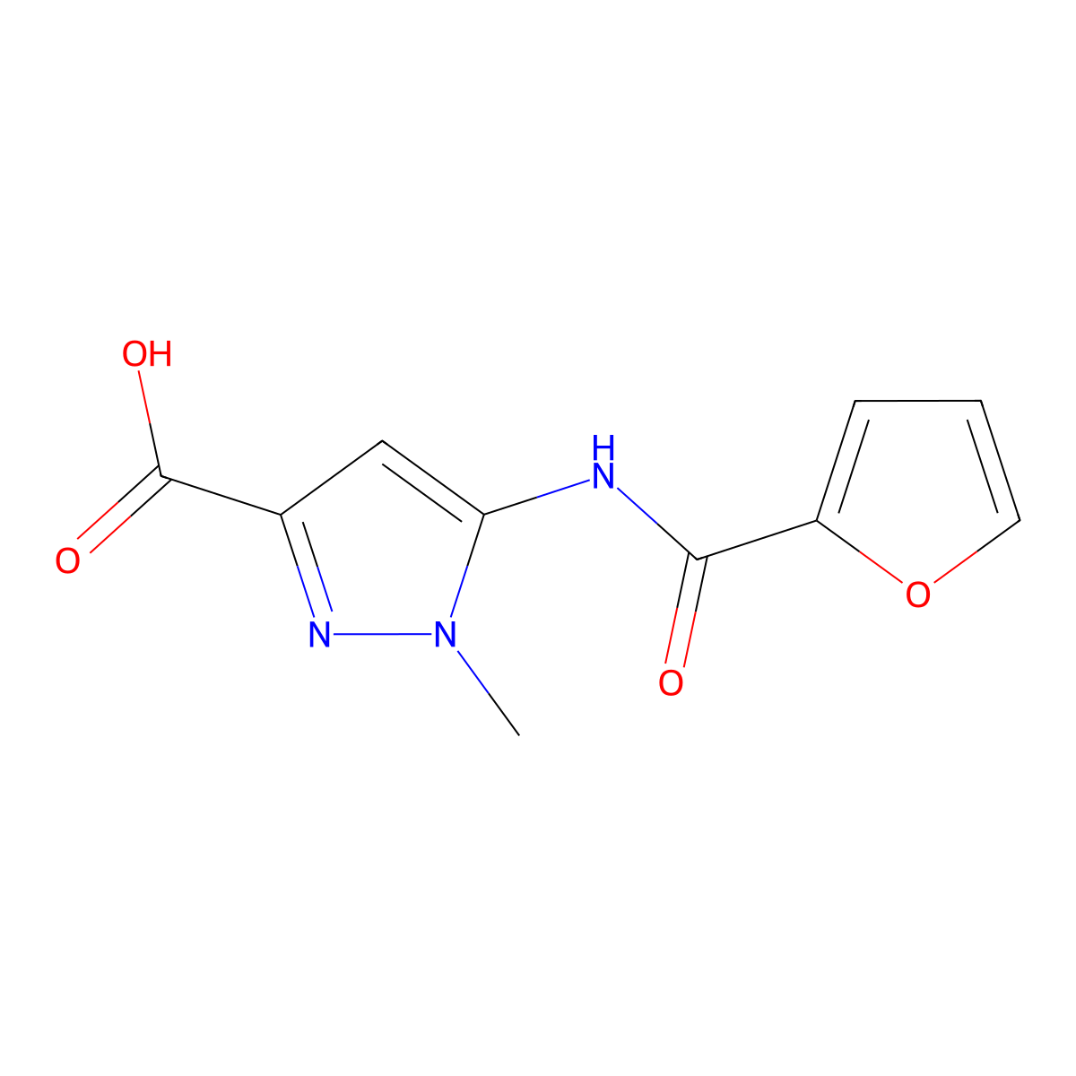 5-(Furan-2-carboxamido)-1-methyl-1H-pyrazole-3-carboxylic acid molecular structure, CAS 1174308-67-8