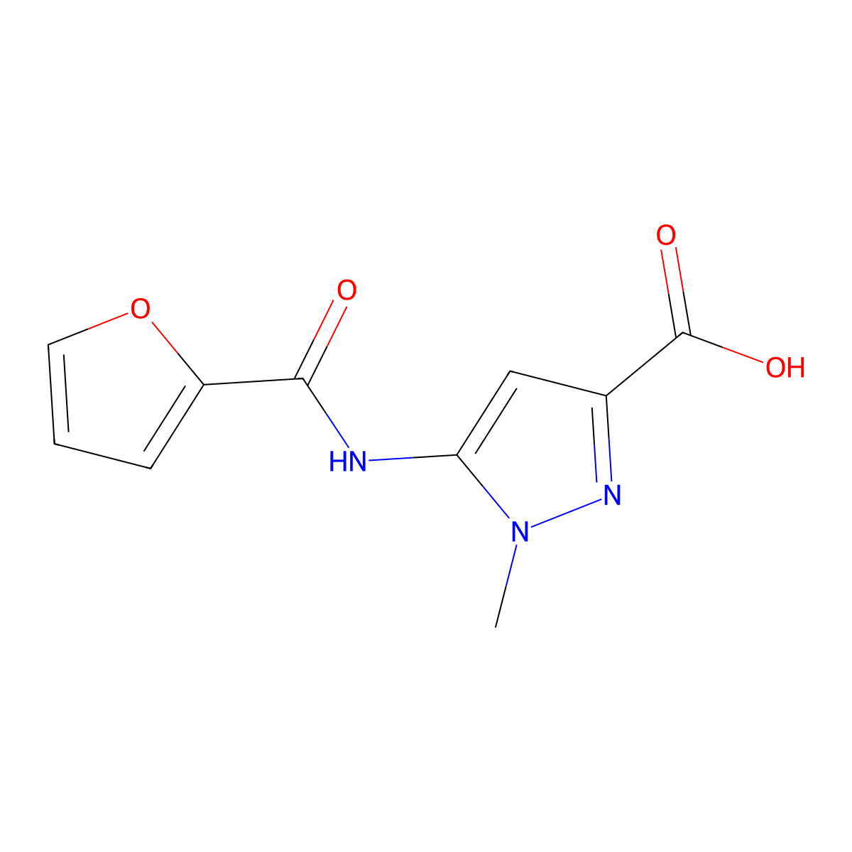 5-(Furan-2-carboxamido)-1-methyl-1H-pyrazole-3-carboxylic acid molecular structure, CAS 1174308-67-8