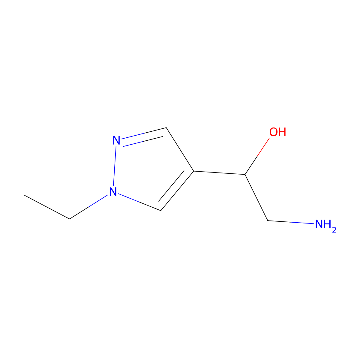 2-amino-1-(1-ethyl-1H-pyrazol-4-yl)ethan-1-ol molecular structure, CAS 1174308-75-8